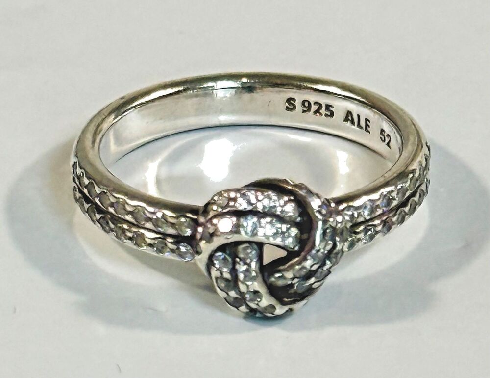 Authentic Pandora Retired Sparkling Love Knot Ring 190997CZ Silver 925 CZ  US 6